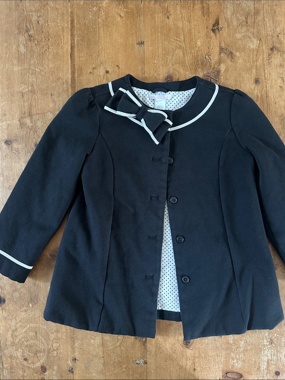 JANIE & JACK SAN FRANCISCO BLACK JACKET WITH BOW LINED WARM 7 EXCELLENT